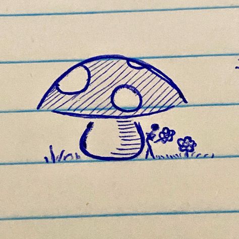 Sketches Book Aesthetic, Doodle Drawings Mushroom, Cute Doodles Mushroom, Cute Things To Draw Easy Doodles Flowers, How To Draw A Cute Mushroom, Sketch Book Ideas Aesthetic Mushroom, Mini Drawings Mushroom, Easy Drawing Mushroom, Easy Doodle Tutorial