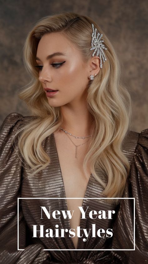 Hairstyles For New Year Party, Rich Balayage, New Years Eve Hair, Subtle Bangs, Nye Hairstyles, Holiday Hairstyles Easy, Hairstyles Medium Hair, Golden Brown Hair Color, New Year Hairstyle