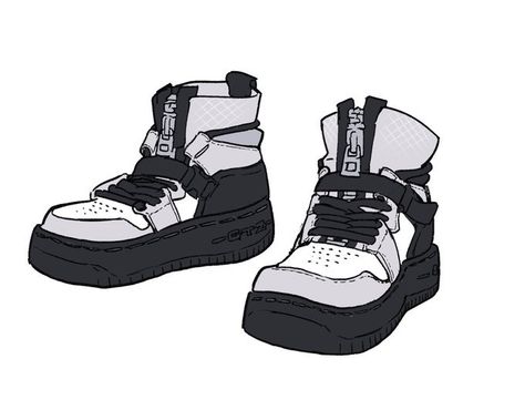 Cyberpunk Shoes, Feet Drawing, Sneakers Drawing, Shoe Sketches, Shoes Drawing, Folding Clothes, Drawing Clothes, Shoe Art, Character Outfits