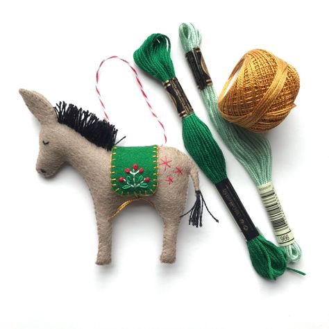 , Shirley Rainbow, Felt Donkey, Donkey Christmas, Folksy Christmas, Cloth Dolls Handmade, A Donkey, Felt Embroidery, Felt Christmas Tree, Needle Felting Projects