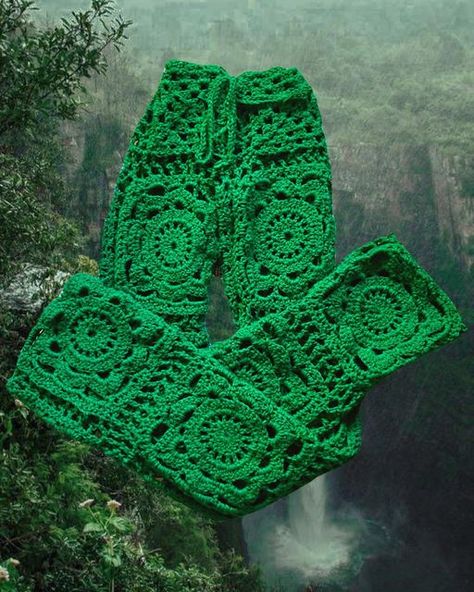 BRIT on Instagram: "Forest Green Mandala Pants 💚🌿 on the site!" Mandala Pants, Crochet Trousers, Shag Jacket, Chevron Pants, Green Mandala, Gov Ball, Crochet Pants, Green Crochet, Crochet Inspo