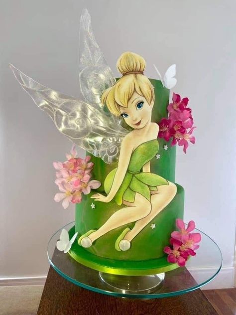 Tinkerbell Theme Cake, Tinker Bell Cakes, Tinker Bell Cake Ideas, Bolo Da Tinker Bell, Tinkerbell Cake Ideas, Tinker Bell Cake, Tinkerbell Cake Topper, Tinkerbell Birthday Cakes, Fairy Theme Birthday Party