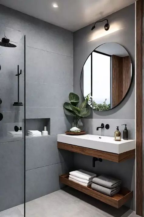 Compact bathroom with floating vanity and storage Space Saving Bathroom Sink, Small Floating Bathroom Sink, Floating Sink Bathroom Small Spaces, Bathroom With Floating Vanity, Floating Sink Bathroom, Floating Bathroom Sink, Bling Bathroom, Floating Sink, Small Bathroom Sinks