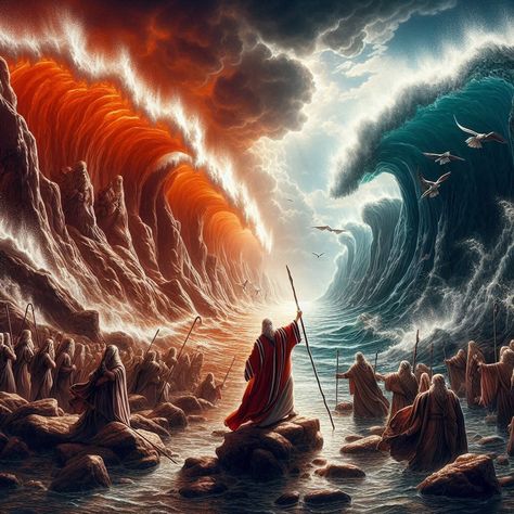 Moses Split The Sea Tattoo, Moses Parting The Red Sea Tattoo, Moses Parting The Red Sea Coloring Page, Moses Parting The Red Sea Art, Moses Parting The Red Sea Painting, Parting Of The Red Sea Painting, Moses Parting The Red Sea, Moses Bible, Crossing The Red Sea