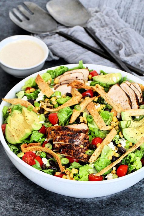 Santa Fe Salad (Southwest Chicken Salad)- FoodiePhysician Salad Southwest, Mexican Chicken Marinade, Santa Fe Chicken Salad, Santa Fe Salad, Black Bean Chicken Chili, Southwest Chicken Salad, Southwest Salad, Chicken Salad Ingredients, Turkey Salad