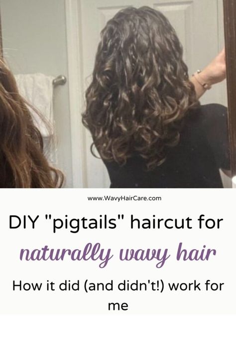 In the past I’ve written on this blog about how I saw a Devacut curl specialist and that experience wasn’t great. I also shared how I saw a second Devacut curl specialist who had more experience with wavy hair, and that experience was really good. I haven’t yet talked about do it yourself haircuts! For […] Pigtail Haircut Method, Manes By Mell, Curl Specialist, Wavy Hair Care, Hair Falls, Diy Haircut, Wavy Haircuts, Natural Wavy Hair, Haircuts For Wavy Hair