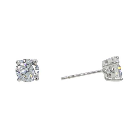 .75 Carat (each) Brilliant CZ Round Stud Earrings in Sterling Silver Silver Earrings Aesthetic, Graduation Board, Simple Silver Earrings, Prom 2022, Outfit Planning, Silver Diamond Earrings, Basket Setting, Simple Stud Earrings, Simple Diamonds