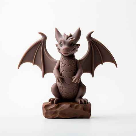 chocolate figure of mythical dragon in flying pose Chocolate Figures, Flying Pose, Mythical Dragons, Cute Desserts