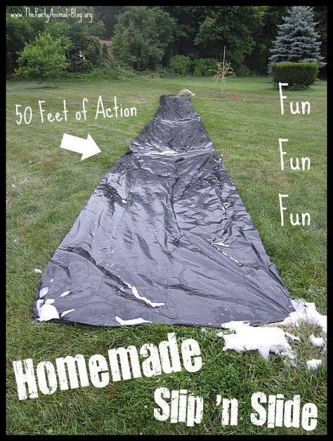 Homemade Slip And Slide, Slip N Slide, Youth Games, 34th Birthday, Troll Party, Youth Activities, Luau Birthday, Water Party, Camping Games