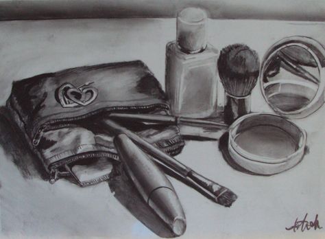 Makeup Still Life, Still Life Makeup, Still Life Pencil Shading, Still Life Sketch, Makeup Drawing, Observational Drawing, Pencil Shading, Still Life Drawing, Expressive Art