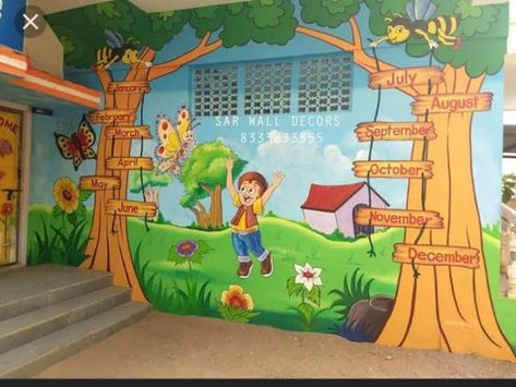 latest kids wall art in school ideas School Building Elevation, Classroom Murals, Classroom Walls Paint, School Hallway Decorations, School Wall Art Ideas, Wall Drawing Ideas, Lamb Craft, School Wall Decoration, Kids Nursery Art