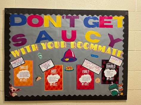 Taco Bell Bulletin Board, Where Is My Ra Sign, Where Is Your Ra Sign, Ra Event Ideas, Res Life Programs, Women History Month Bulletin Board, Dorm Bulletin Boards, Res Life Door Decs, Ra Decorations