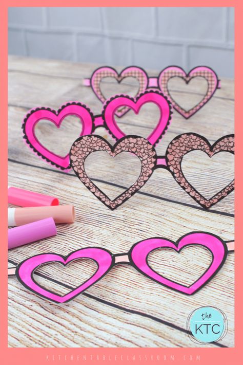 heart shaped paper sunglasses for kids to color with markers Diy Heart Glasses, Fast Crafts, Paper Sunglasses, Heart Shaped Paper, Paper Sun, Sunglasses For Kids, February Crafts, Popsicle Crafts, Heart Shaped Glasses