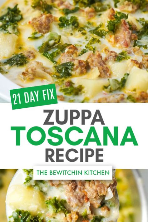 This 21 Day Fix Zuppa Toscana recipe is one of the easiest soup recipes to make. It's simple and I included container counts for Ultimate Portion Fix followers. That way you can fit this in your meal plan for any Beachbody On Demand programs you may be doing. #21dayfixrecipes #zuppatoscana Hearty Fall Soups, Zuppa Toscana Soup Recipe, Fixate Recipes, 21 Day Fix Diet, Olive Garden Copycat, Zuppa Toscana Soup, Olive Garden Recipes, Toscana Soup, 21 Day Fix Meal Plan