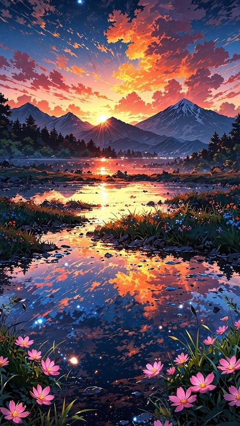 Capturing a breathtaking sunset over a tranquil lake, the sky painted in hues of orange and pink, with a silhouette of mountains in the background, warm and serene color temperature, cosmos lighting with stars twinkling in the sky, the atmosphere is peaceful and reflective. ✫ ━━━━━∙⋆⋅⋆∙━━━━━ ✫ Follow ➠ @tech4vinay.ai and Hit 🔔☝️ ✫ ━━━━━∙⋆⋅⋆∙━━━━━ ✫ #vibrantlandscapes #fanatasyworld #ailove #aiart #aiartcommunity #visionartai #stablediffusionai #midjourney #tech4vinay #NaturesSymphony #SkyMagi... Colored Pencil Sunset, Pink Orange Aesthetic, Pink Sky Painting, Mimi Core, Sunset Over Mountains, Wallpapers Tablet, Sunset Sky Aesthetic, Traditional Sketches, Bible Decor