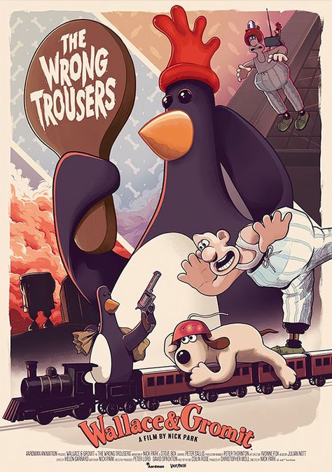 Wallace And Gromit The Wrong Trousers, Wallace And Gromit Poster, Wallace And Gromit Tattoo, Peter Sallis, Feathers Mcgraw, Alex Pardee, Wallace And Gromit, Andrew Bird, Aardman Animations