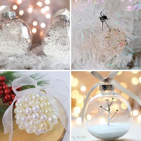 Decorating Clear Christmas Ornaments, Ornament Filling Ideas, Clear Christmas Ball Ideas, Crafts With Clear Plastic Ornaments, Homemade Clear Ornaments, Clear Round Ornaments Diy, Plastic Clear Ornament Ideas, Diy Glass Ball Ornaments, Jeweled Christmas Ornaments Diy