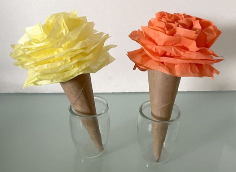 Cool Craft: Tissue Paper Ice Cream Cones Fake Ice Cream Cones Diy, Ice Cream Cone Diy, Paper Ice Cream, Fake Ice Cream, Sugar Cones, Accordion Fold, Ice Cream Cones, Halloween 2024, Birthday Decor