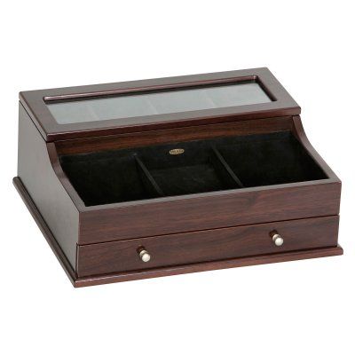 Hampden Mens Glass Top Wooden Dresser Top Valet - 11.75L x 9.63W in. | Hayneedle Mens Dresser, Mens Valet, Dresser Top, Wooden Dresser, Box Wood, Small Organization, Baby Clothes Shops, Outdoor Patio Furniture, Kids Furniture