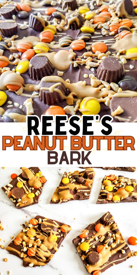 Cut up pieces of peanut butter bark. Reeses Bark, Peanut Butter Bark Recipes, Peanut Butter Chocolate Bark, Bark Recipes Easy, Candy Bark Recipes, Peanut Butter Bark, Mini Peanut Butter Cups, Christmas Bark Recipes, Reese's Chocolate