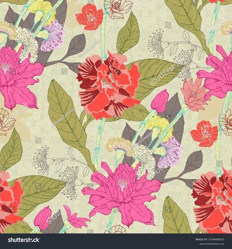 Colorful Seamless Floral Digital Design Stock Illustration 2439498433 | Shutterstock Ethnic Pattern Design, Abstract Flowers Print, Wallpaper Themes, Arte Peculiar, Ajrakh Prints, Dobby Weave, Abstract Pattern Design, 2024 Design, Quirky Art