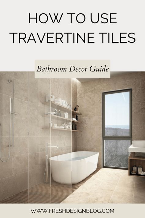 Stone Look Tiles In Bathroom, Beige Stone Bathroom Ideas, Travertine Floor Tile Bathroom, Travertine Porcelain Tile Bathroom, Bathroom Travertine Tile Ideas, Travertine Master Bath, Tumbled Travertine Bathroom, Travertine Bathroom Tile, Linen Look Tile Bathroom