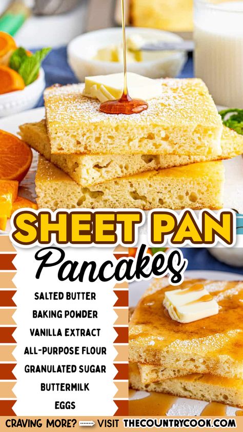 These easy homemade Sheet Pan Pancakes make breakfast a breeze. Just a few ingredients and you can feed the whole family in 15 minutes! Ostara 2023, Eggless Breakfast, Sheet Pan Pancakes, Pan Pancakes, Bountiful Baskets, Homemade Pancake Recipe, Cooking Breakfast, Pancake Toppings, Baked Pancakes