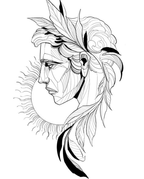 Apollo Drawing Sketch, Greek Illustration Design, The Fates Tattoos, Greek God Drawing, Apollo Tattoo Design, Apollon Tattoo, Helios Tattoo, Apollo Drawing, Michelangelo Tattoo