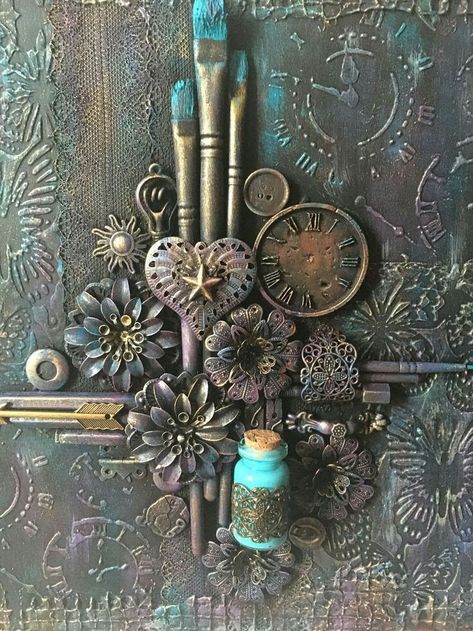 Steampunk Canvas, Calligraphy Diy, Steampunk Diy Crafts, Steampunk Mixed Media Art, Hummingbird Wings, Scandi Bedroom, Art Altéré, Soaking Tubs, Steampunk Mixed Media