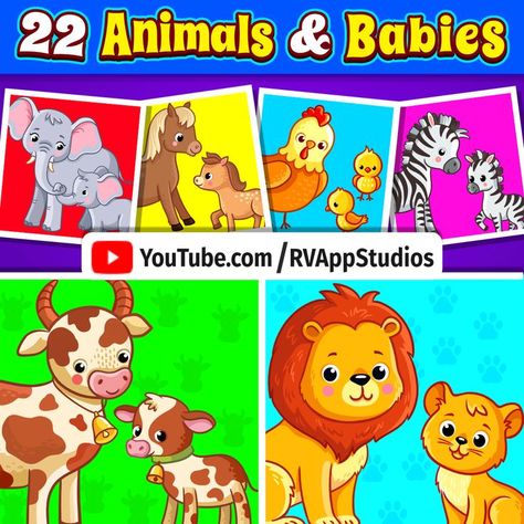 ✨ Watch and learn the names of animals and their babies, and how they sound, in this colorfully animated video on our YouTube channel in Ultra HD 4k. 🤩  

👍 Be sure to LIKE and SHARE this kids song to show more families that it can be easy and fun to learn 🔔 And don't forget to SUBSCRIBE for more free animated sing-along songs and nursery rhymes for kids by RV Kids! 🔥 

#AnimalVideos #EducationalVideos #LearningVideos #RVAppStudios Alphabet Songs For Kindergarten, Animal Names For Kids, Animals And Their Young Ones, Baby Rhymes Video, Rhymes Video, Learn Singing, Kids Song, Animal Names, Sing Along Songs