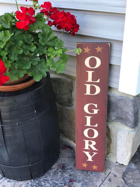 Primitive Olde Glory Americana Vertical Wood Sign with Stars 5.5" X 24" Patriotic Wood Signs, Primitive Americana Decor, Americana Home Decor, Americana Home, Primitive Signs, Primitive Americana, Diy Website, Americana Decor, Primitive Decorating