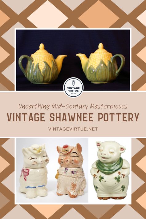 Shawnee Pottery is a well-known American pottery company that operated in Zanesville, Ohio, from 1937 to 1961. Shawnee Pottery became famous for its colorful and whimsical ceramic items, which included a wide range of kitchenware, cookie jars, planters, vases, and figurines. Vintage Pottery Planters, Zanesville Ohio, Shawnee Pottery, American Ceramics, Hull Pottery, Pottery Planters, Pottery Pieces, Novelty Items, Vintage Pottery