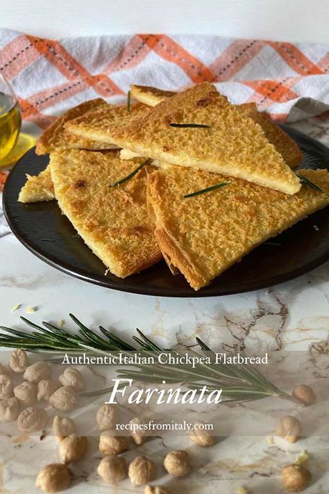 Authentic Farinata Recipe (Italian Chickpea Flatbread) - Recipes from Italy Chickpea Flatbread Recipe, Italian Flatbread, Chickpea Flatbread, Recipes From Italy, Gluten Free Italian, Recipe Italian, Italian Recipes Traditional, Italian Appetizers, Flatbread Recipes