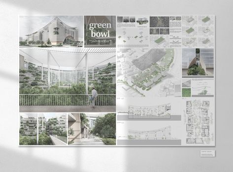 Green Bowl (multi complex architecture project) :: Behance Complex Architecture, Architect Portfolio Design, Landscape Architecture Presentation, Concept Board Architecture, Architecture Design Presentation, Architecture Portfolio Layout, Presentation Board Design, 포트폴리오 레이아웃, Architecture Portfolio Design