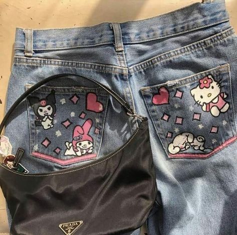 Hello Kitty Jeans, Aesthetic Clothes Boys, Finding Style, Painted Pants, Custom Jeans Diy, Customized Clothes, Bleaching Clothes, Denim Diy Clothes, Painted Clothes Diy