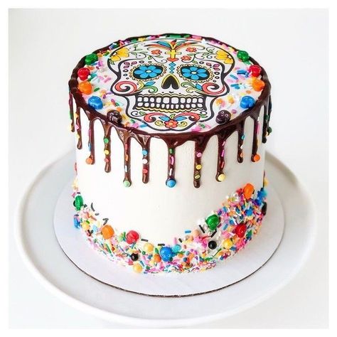 Sugar Skull Birthday, Skull Cakes, Sugar Skull Cakes, Skull Birthday, Day Of The Dead Cake, Mexican Cake, Skull Cake, Pretty Cookies, Halloween Desserts