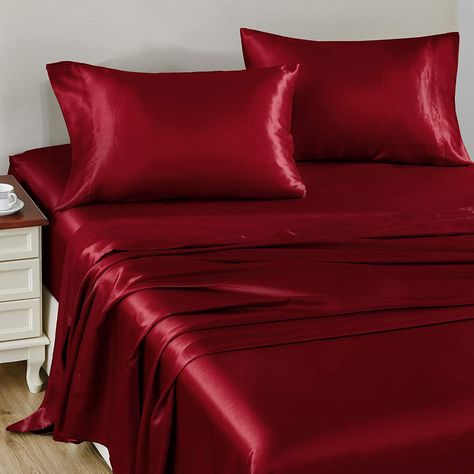 Satin Bed Sheets, Red Bed, Bed Sheet Sets Silk, Red Satin Sheets, Modern Bed Sheets, Crimson Bed Sheets, Blue Bed Sheets, Grey Bed Sheets, Black Bed Sheets