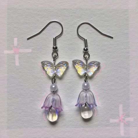 Dangling butterfly earrings * around 2 inches... - Depop Guts Bracelet, Butterfly Earrings Diy, Earrings Fairycore, Jewelry Reference, Pretty Jewelry Necklaces, Earrings Aesthetic, Cute Piercings, Handmade Jewelry Diy, Butterfly Earrings