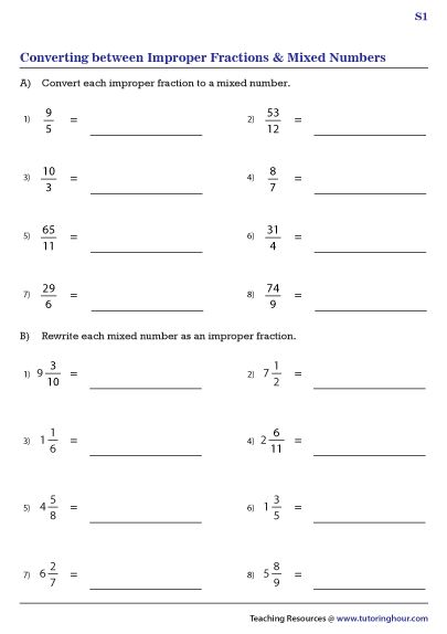 Improper Fractions Worksheet, Converting Mixed Numbers To Improper, Mixed Numbers Worksheet, Mixed Fractions Worksheets, Mixed Numbers To Improper Fractions, Improper Fractions To Mixed Numbers, Mixed Fractions, Ordering Fractions, Converting Fractions