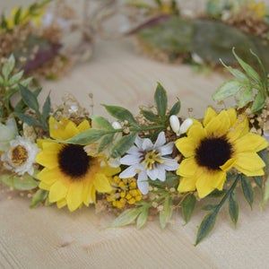 Sunflower & Succulent Flower Crown Rose Flower Crown | Etsy Succulents Wedding Flowers, Crochet Lace Ribbon, Daisy Flower Crown, Wild Daisies, Rustic Flower Girl, Wedding Flowers Sunflowers, Wild Daisy, Bridal Sunflowers, Rustic Flower Girls