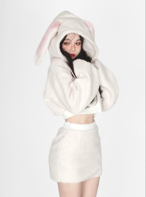 * DISCLAIMER: FAKE BRAND * ‘ cute pj’s! ‘ Messy Aesthetic, Kawaii Academia, Kawaii Outfit Ideas, Fluffy Skirt, Snow Bunny, Fairytale Fashion, Cottagecore Coquette, Bunny Outfit, Hooded Top