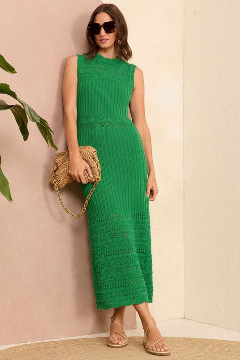 Green Crochet Dress, Knitted Dress Outfit, Cocoon Jackets, Knitted Midi Dress, Love Roses, Crochet Knit Stitches, Dress Knit, Beachwear Skirt, Crochet Stitch