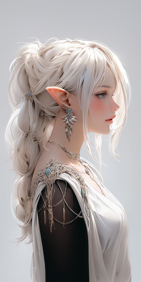 Cute blonde elf girl - Ai #Artwork - Created with #Midjourney #Ai Blond Elf Woman, Silver Haired Elf, Elf Oc Girl, White Hair Elf Female Art, Snow Elf Art, Dnd High Elf Female, White Haired Elf Female, High Elf Art, Albino Elf