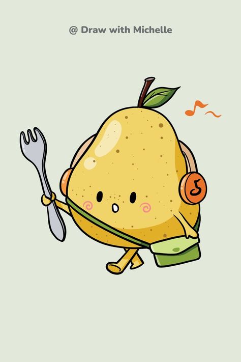 Learn how to draw a simple, cute pear walking and singing step by step. This is a Kawaii Pear. @drawwithmichelle Pear Drawing, Procreate Easy, Cute Drawing Ideas, Pantone Colour Palettes, Cat Sketch, Cute Drawing, Animated Wallpapers For Mobile, Cute Food Drawings, Food Painting