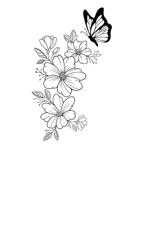 Flower Drawings For Tattoos, Floral Butterfly Tattoo, Tattoo Designs Watercolor, Colorful Tattoo Designs, Tattoo Designs Black And White, Quote Tattoo Designs, Tattoo Designs Skull, Tattoo Designs Floral, Tattoo Designs Geometric