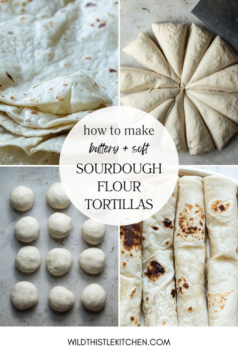 These soft flour Sourdough Tortillas come together in no time with just 4 ingredients and some water. They can be made with sourdough discard or active sourdough starter and can be made same day or long-fermented. Give this super simple, flexible recipe a try and be prepared to give up store bought tortillas forever! #sourdoughtortillas #sourdoughtortillasdiscard #sourdoughtortillassameday Sourdough Starter Bread Flour, Sourdough Discard Recipes Tortilla, Discard Flour Tortillas, Discard Tortillas Easy, Sourdough Tortillas Simple, Sour Dough Tortilla Recipes, Things To Make With Active Sourdough Starter, All Purpose Flour Sourdough Recipes, Things To Make With Bread Flour