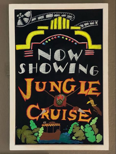 Movie Night Chalkboard Sign, Jungle Cruise Movie, Fundraiser Ideas School, Movie Night Poster, Chalkboard Art Diy, Late Night Pizza, Chalkboard Wall Art, Rumpus Room, Jungle Cruise