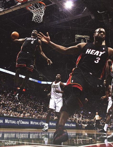 Lebron Wade Alley Oop, Lebron And Wade Wallpaper, D Wade And Lebron, Lebron Wallpaper, Wade Lebron, Lebron James Heat, Lebron And Wade, James Wade, Lebron James Poster