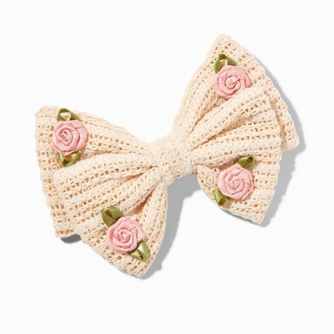 You can never go wrong with a pretty hair bow. Perfect for the holidays or any time you want to look your best, this knit bow hair clip has a soft finish and rosette details.Closure: Barrette clipMaterial: Polyester, Metal - Claire's Ivory Rosette Crochet Hair Bow Clip Crocheted Hair Bows, Crochet Bows Hair, Crochet Mohair Bows, Crochet Small Bow, Crochet Bow Hair Clip, Crochet Hair Bows, Piercing Kit, Crochet Bows, Metal Headbands