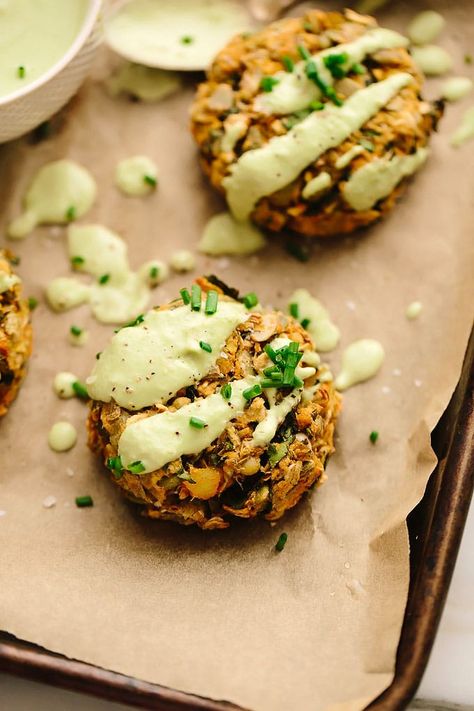 Vegan Potato Lentil Cakes with Chive Cream Lentil Cakes, Vegan T Shirts, Lentil Potato, Food Vegan Recipes, Lentil Cake, Gold Potatoes, Vegan Shirts, Vegan Potato, Yukon Gold